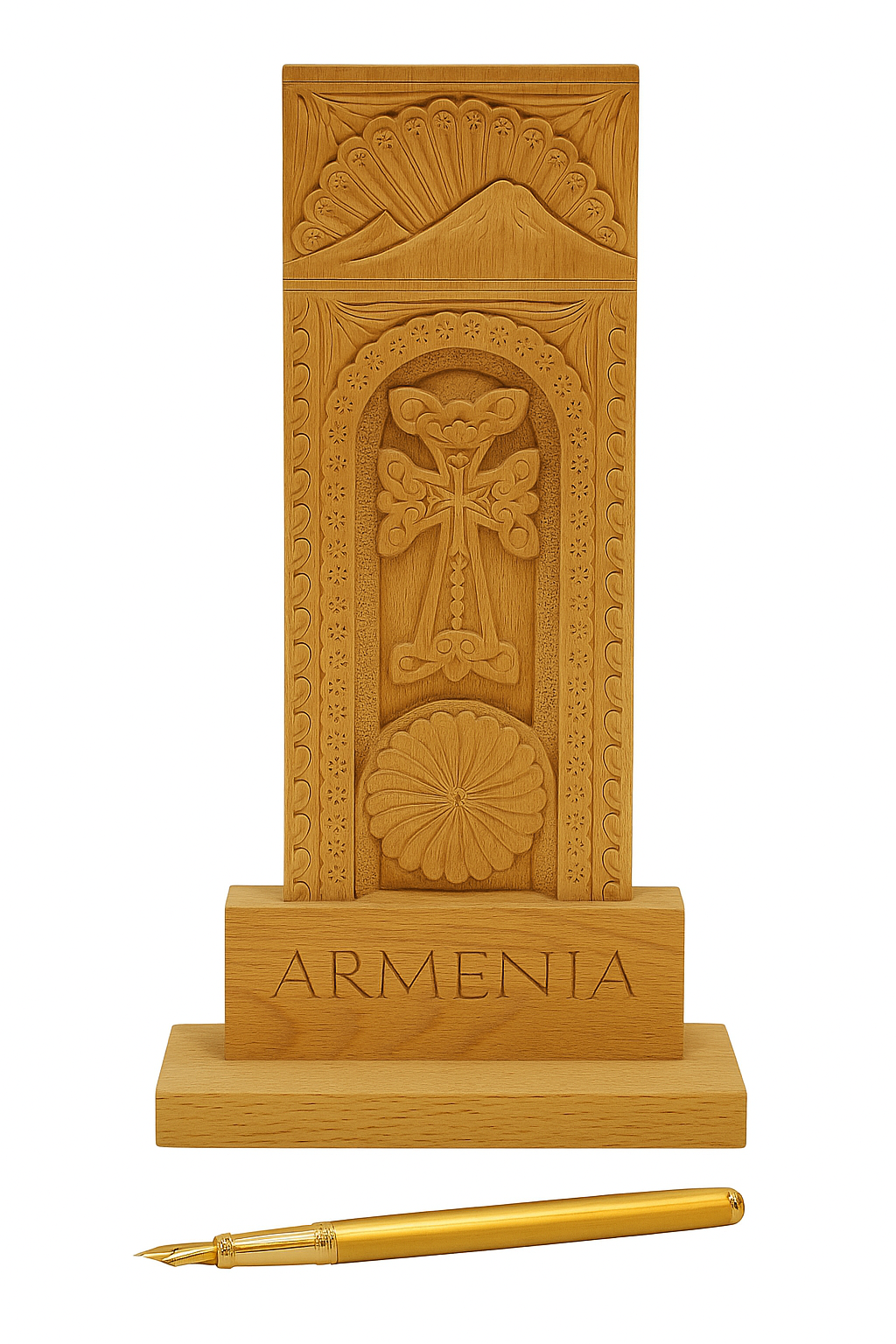 Փայտե ձեռագործ խաչքար՝ Արարատ լեռան փորագրված պատկերով