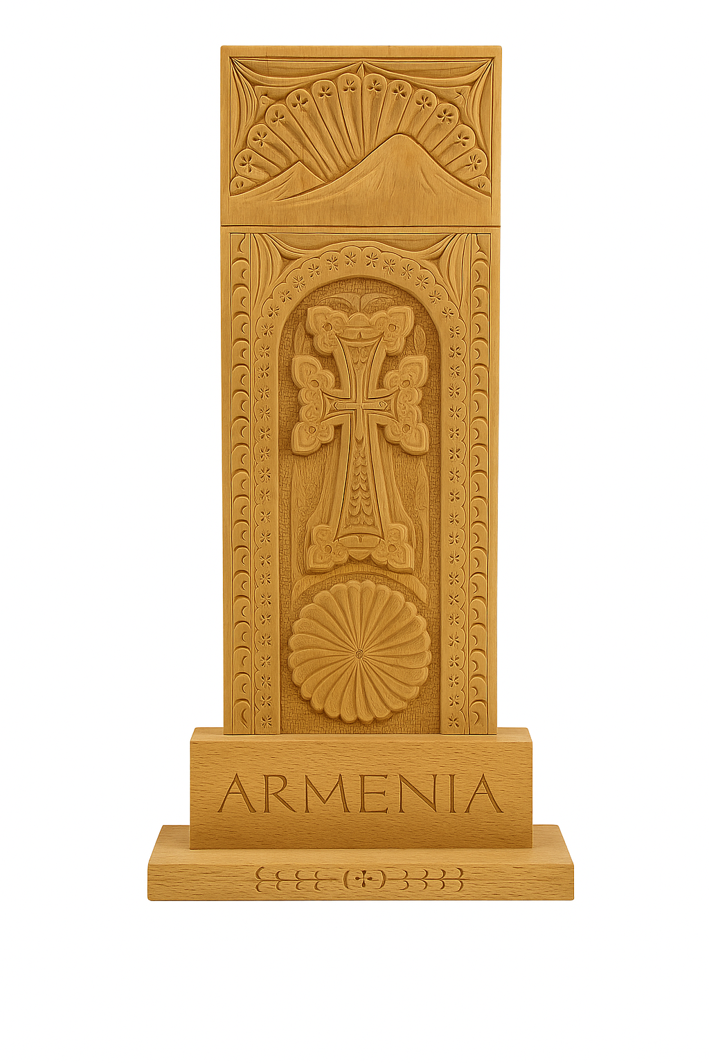 Փայտե ձեռագործ խաչքար՝ Արարատ լեռան փորագրված պատկերով